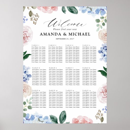 Dusty Blue hortensia's bruiloft zitgrafiek Poster (Voorkant)