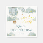 Dusty Blue Hot Air Ballon Theme Verjaardag Jongen Servet (Voorkant)