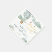 Dusty Blue Hot Air Ballon Theme Verjaardag Jongen Servet (Hoek)