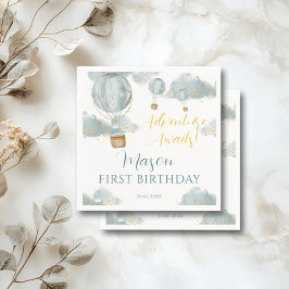 Dusty Blue Hot Air Ballon Theme Verjaardag Jongen Servet