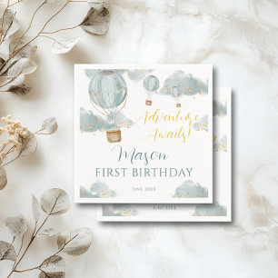 Dusty Blue Hot Air Ballon Theme Verjaardag Jongen Servet