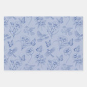 Dusty Blue Hummingbird & Butterfly Floral Wrapping Inpakpapier Vel (Voorkant 3)