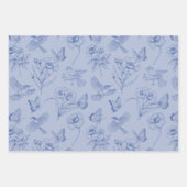 Dusty Blue Hummingbird & Butterfly Floral Wrapping Inpakpapier Vel (Voorkant)