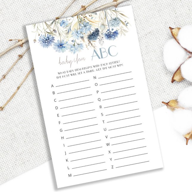 DUSTY Blue Hydrange Baby shower Baby Item ABC Game (Creator heeft geüpload)
