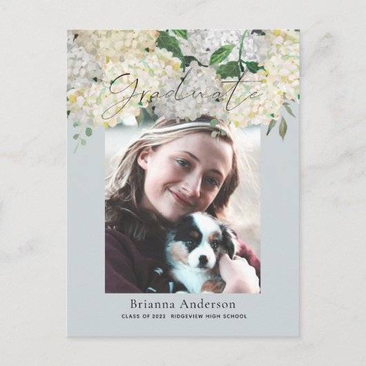 Dusty Blue Hydrangea Aankondiging Afstuderen foto (Voorkant)