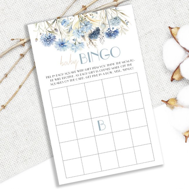 DUSTY Blue Hydrangea Baby shower Bingo Game Kaart (Creator heeft geüpload)