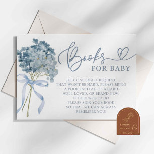 Dusty Blue Hydrangea Baby shower Boeken voor Baby Informatiekaartje