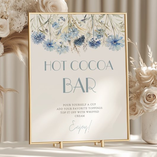 DUSTY Blue Hydrangea Baby shower Hot Cocoa Bar Poster