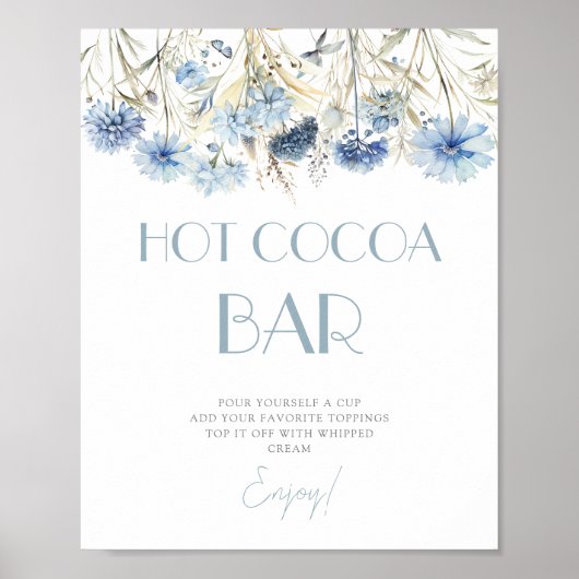 DUSTY Blue Hydrangea Baby shower Hot Cocoa Bar Poster (Voorkant)