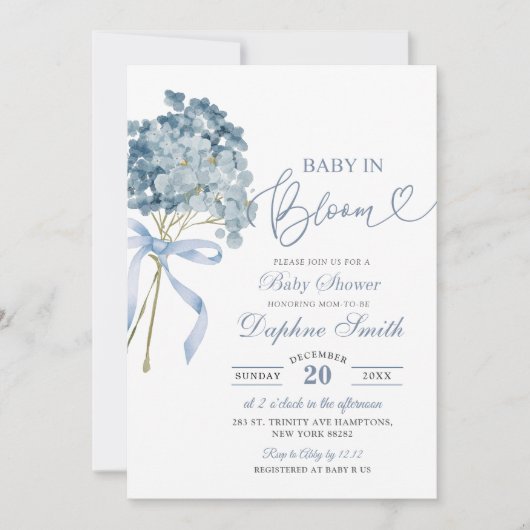 Dusty Blue Hydrangea Baby shower Kaart (Voorkant)