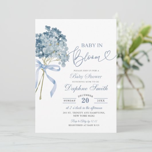 Dusty Blue Hydrangea Baby shower Kaart (Staand voorkant)