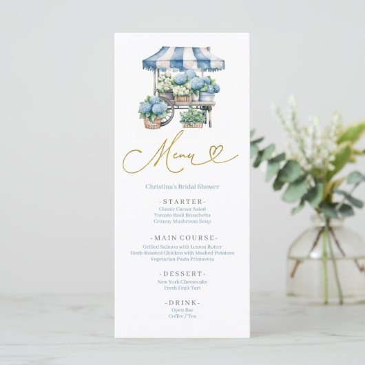 Dusty Blue Hydrangea Baby shower Menu (Staand voorkant)