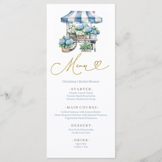 Dusty Blue Hydrangea Baby shower Menu (Voorkant)