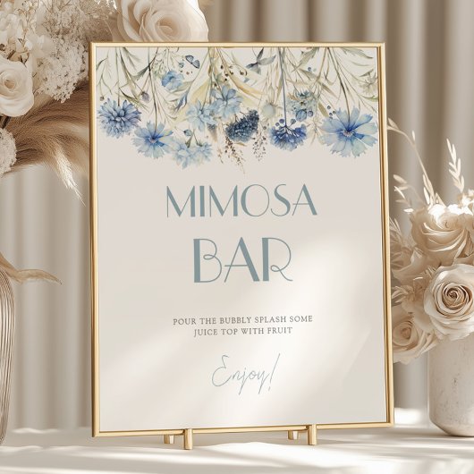 DUSTY Blue Hydrangea Baby shower Mimosa Bar Poster