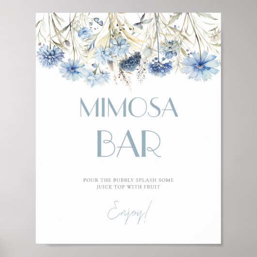 DUSTY Blue Hydrangea Baby shower Mimosa Bar Poster (Voorkant)