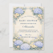 Dusty Blue Hydrangea Baroque Floral Baby Shower Kaart (Voorkant)