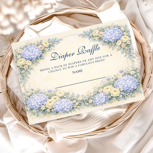 Dusty Blue Hydrangea Baroque Floral Diapper Raffle Informatiekaartje
