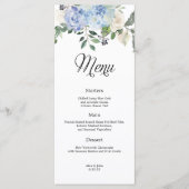 Dusty Blue Hydrangea Bloemen Bruiloft Menu (Voorkant)
