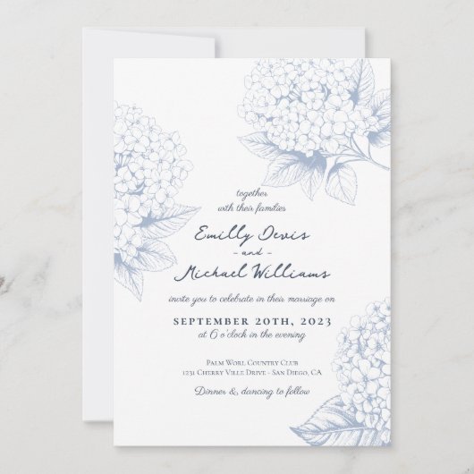 Dusty Blue Hydrangea Bloemenbruiloft Kaart (Voorkant)