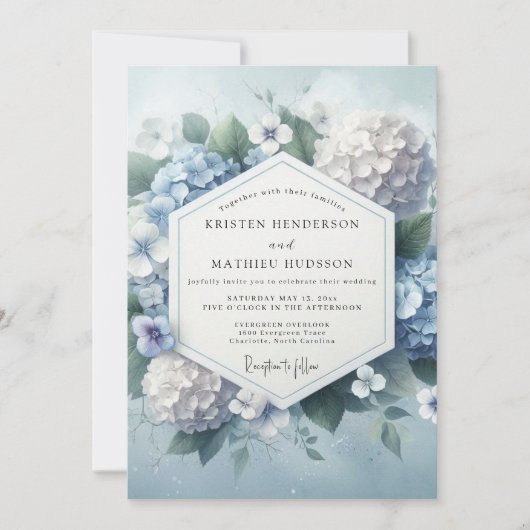 Dusty Blue Hydrangea Bloom Wedding Kaart (Voorkant)