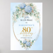 Dusty Blue Hydrangea Boho Floral 80th birthday  Poster (Voorkant)