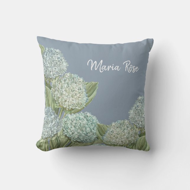 Dusty Blue Hydrangea Bouquet Kussen (Voorkant)