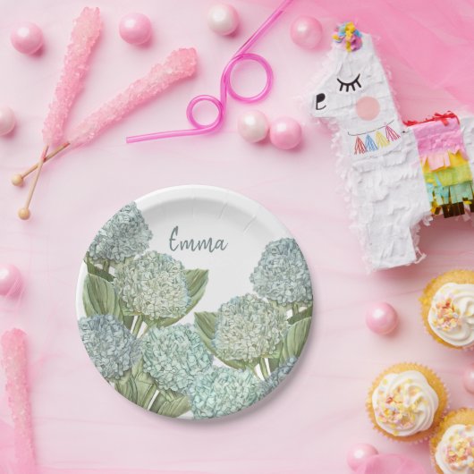 Dusty Blue Hydrangea Bouquet Papieren Bordje (Feest)