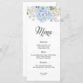 Dusty Blue Hydrangea Bruiloft Menu (Voorkant / Achterkant)
