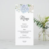 Dusty Blue Hydrangea Bruiloft Menu (Staand voorkant)