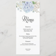 Dusty Blue Hydrangea Bruiloft Menu