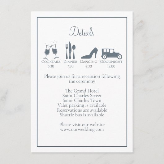 Dusty Blue Hydrangea Elegant Calligraphy Details Informatiekaartje (Voorkant)