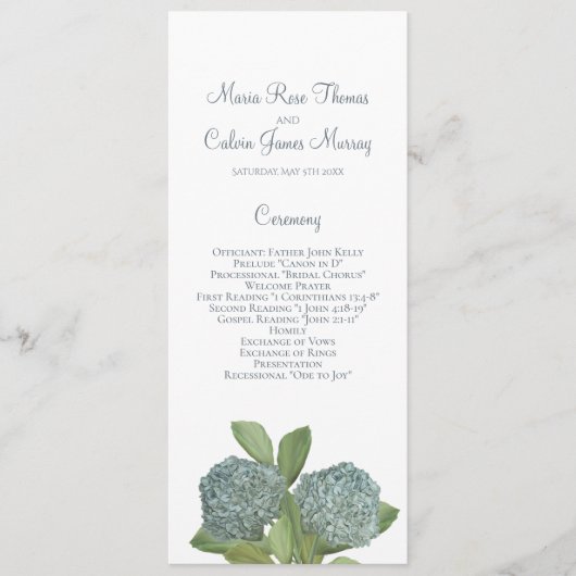 Dusty Blue Hydrangea Elegant Floral Ceremony Programmakaart (Voorkant)