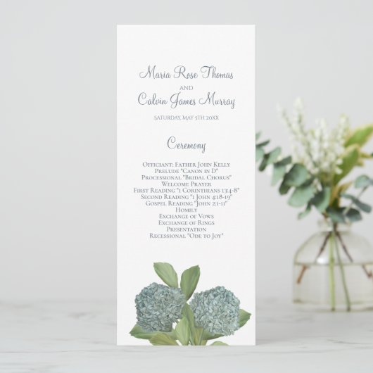 Dusty Blue Hydrangea Elegant Floral Ceremony Programmakaart (Staand voorkant)
