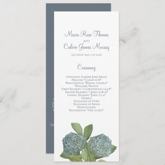 Dusty Blue Hydrangea Elegant Floral Ceremony Programmakaart (Voorkant / Achterkant)