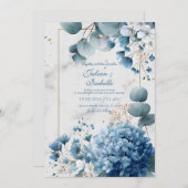 Dusty Blue Hydrangea Eucalyptus Gold Marble Kaart (Voorkant / Achterkant)