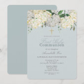 Dusty Blue Hydrangea First Heilige Communie Kaart (Voorkant / Achterkant)