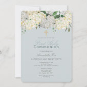 Dusty Blue Hydrangea First Heilige Communie Kaart (Voorkant)