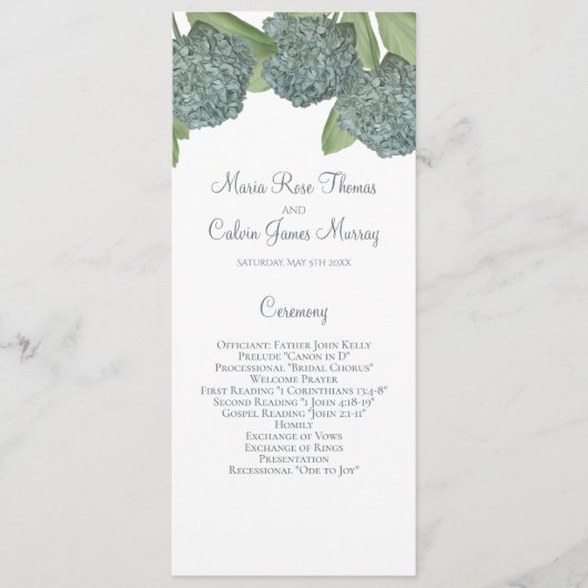 Dusty Blue Hydrangea Floral Elegant Ceremony Programmakaart (Voorkant)