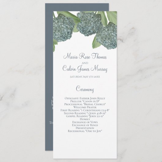 Dusty Blue Hydrangea Floral Elegant Ceremony Programmakaart (Voorkant / Achterkant)