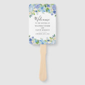Dusty Blue Hydrangea Floral Wedding Program Fans Handwaaier (Voorkant)