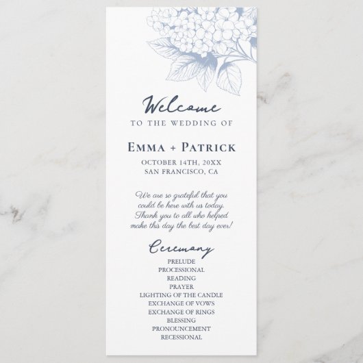 Dusty Blue Hydrangea Floral Wedding Programmakaart (Voorkant)