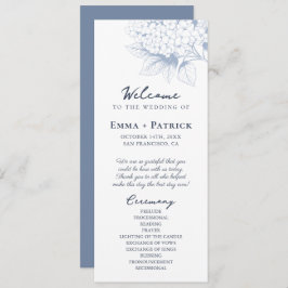 Dusty Blue Hydrangea Floral Wedding Programmakaart