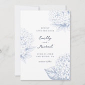 Dusty Blue Hydrangea Floral Wedding Save The Date (Voorkant)