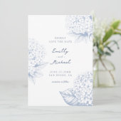 Dusty Blue Hydrangea Floral Wedding Save The Date (Staand voorkant)