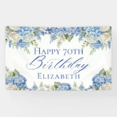 Dusty Blue Hydrangea Flowers Rozen Happy Birthday Spandoek (Horizontaal)