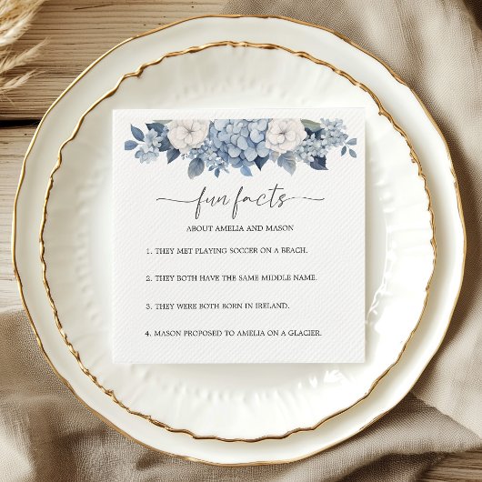 Dusty Blue Hydrangea Fun Facts Wedding Napkins Servet
