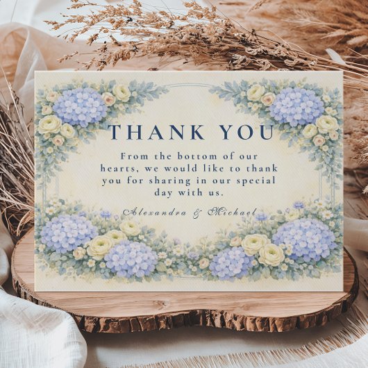 Dusty Blue Hydrangea Garden Wedding Bedankkaart