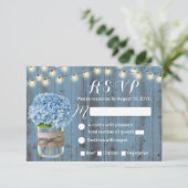 Dusty Blue Hydrangea Jar String Lights RSVP Kaartje (Staand voorkant)