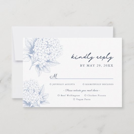 Dusty Blue Hydrangea Meal Options RSVP Card (Voorkant)
