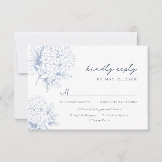 Dusty Blue Hydrangea Meal Options RSVP Card (Voorkant)
